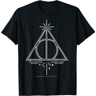 ROUND คอลูกเรือเสื้อยืด พิมพ์ลายสัญลักษณ์ Harry Potter Deathly Hallows สําหรับผู้ชาย-4XL