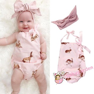 DAA-ทารกแรกเกิดทารกแรกเกิดเสื้อผ้าเด็กทารก Pink Rabbit Romper Bodysuit Outfits Headband 0-18 เดือน