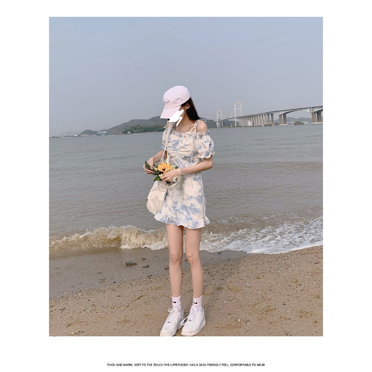 ชุดกระโปรงลายดอก-ชุดกระโปรงไปทะเล-วันหยุดน่ารักๆ-สไตล์เกาหลี-พร้อมส่ง