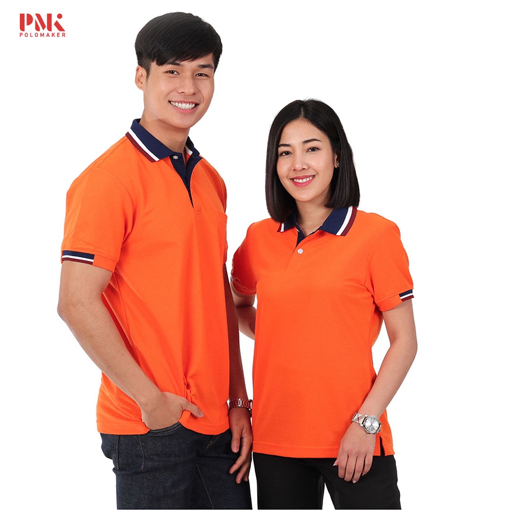 ราคาและรีวิวเสื้อโปโล สีส้ม ปกกรมท่า ขลิบขาว PK097 - PMK Polomaker