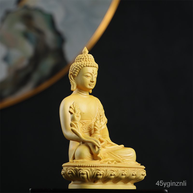 เครื่องประดับไม้แกะสลักไม้-boxwood-พระพุทธรูปเภสัชกร-xianzong-เภสัชกรพระพุทธรูป-liuli-guanglathagata-พระพุทธรูปบูชาที่บ้