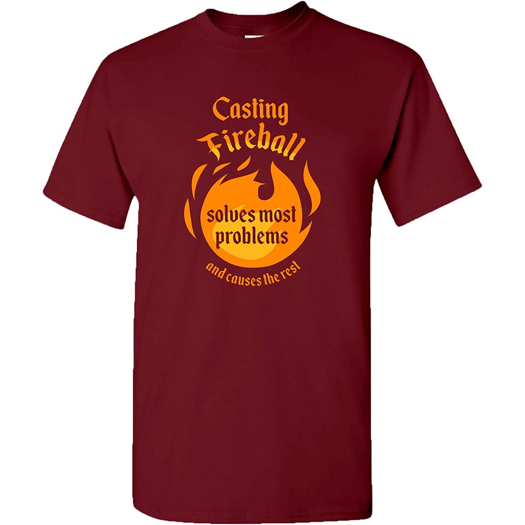 เสื้อยืดโอเวอร์ไซส์เสื้อยืด-พิมพ์ลายเกม-rpg-casting-fireball-solves-most-problems-and-causes-the-rest-แฟชั่นฤดูร้อน-สําห