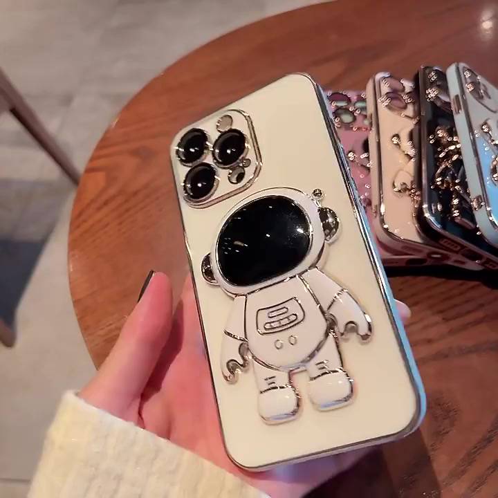 for-realme-gt-neo-3-3t-neo-2-gt-2-pro-เคส-candy-plating-phone-case-with-luxury-all-inclusive-astronaut-folding-stand-soft-case-เคสโทรศัพท