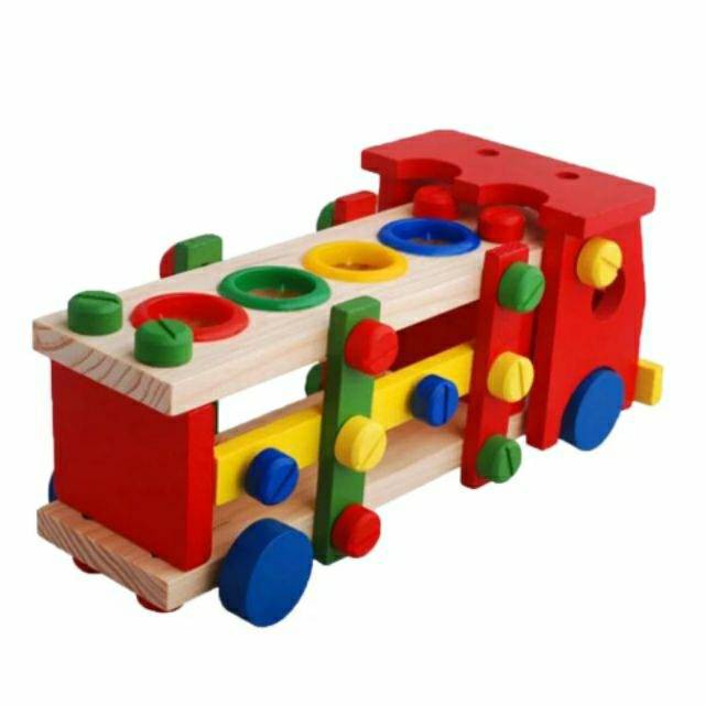 wooden-toys-ของเล่นไม้-เสริมพัฒนาการ-รถช่างขันน๊อตค้อนทุบ