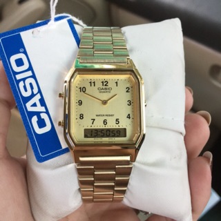 นาฬิกาข้อมือ CASIO ANALOG-DIGITAL รุ่น AQ-230GA-9B สายสีทอง