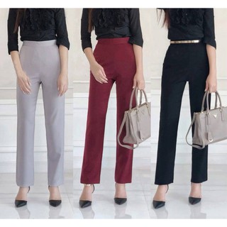 🔥 ลดกระหน่ำมากกว่า 50% 🔥 กางเกงเอวสูงทรงขากระบอกเล็ก ผ้าฮานาโกะเกรดพรีเมื่ยม งานสวยเป๊ะมาก (P0009)