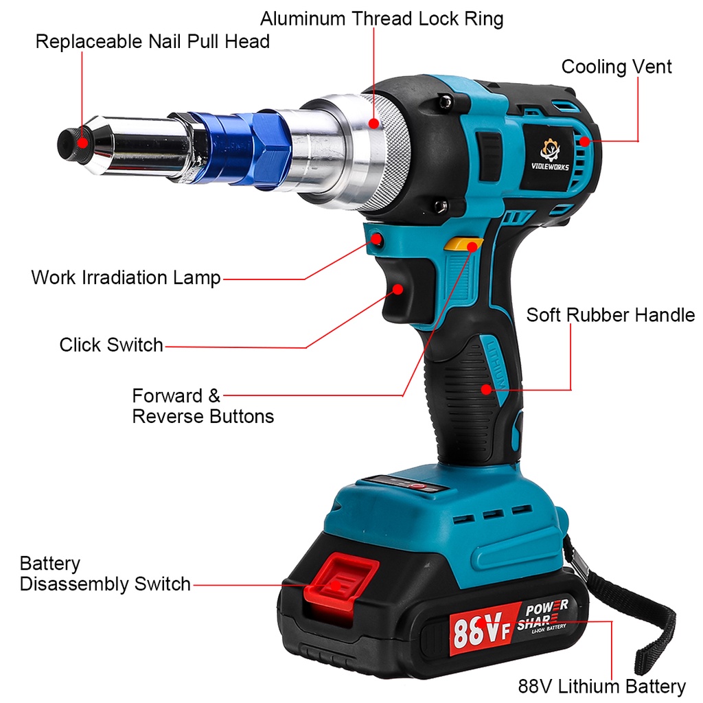 88vf 140 NM แปรงไร้สาย Rivet Nut Guns เจาะ 2.4 ~ 5.0 มม.อัตโนมัติ ...