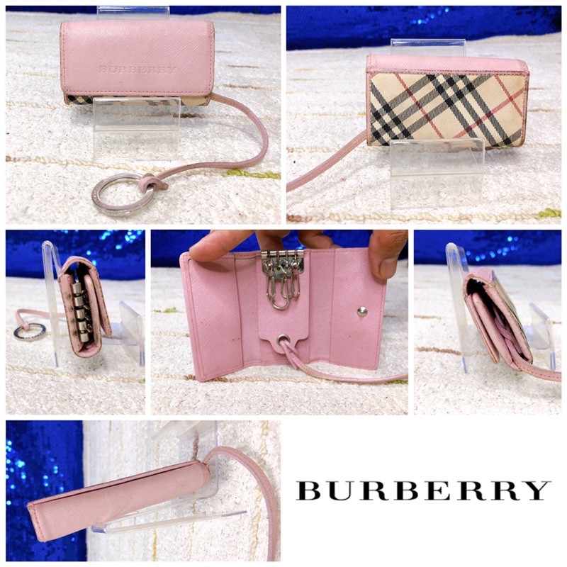 burberry-blue-label-pink-key-case-keychain-แท้