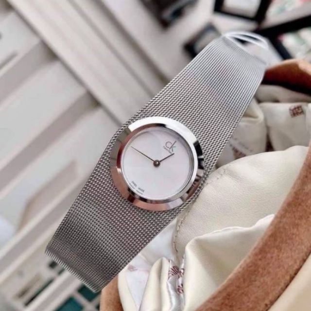 สด-ผ่อน-a-นาฬิกา-calvin-klein-ตัวเรือนสีเงิน-impulsive-white-dial-steel-mesh-ladies-watch-k3t23126