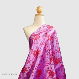 FLORAL DESIGN PRINTED THAI SILK FABRIC - ผ้าไหมไทยแท้ พิมพ์ลาย ลวดลาย ดอกไม้