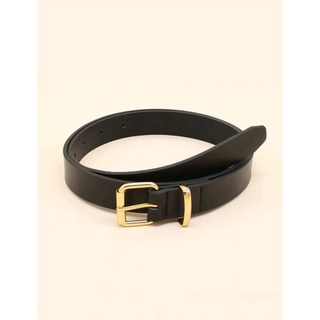 Square Buckle Belt เข็มขัดแฟชั่น PU เข็มขัดหัวเหลี่ยม สีดำ (ส่งจากไทย)