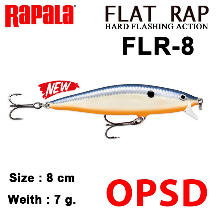 Leurre Rapala Flat Rap FLR08/OPSD Flottant Lent – Perche 7g 80mm Neuf