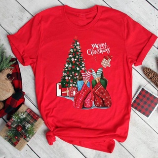 Printed blouseâ˜½âœˆKemeja-T Merry Krismas Teman wanita Krismas pokok Krismas mencetak baju-T lengan pendek wanita merah