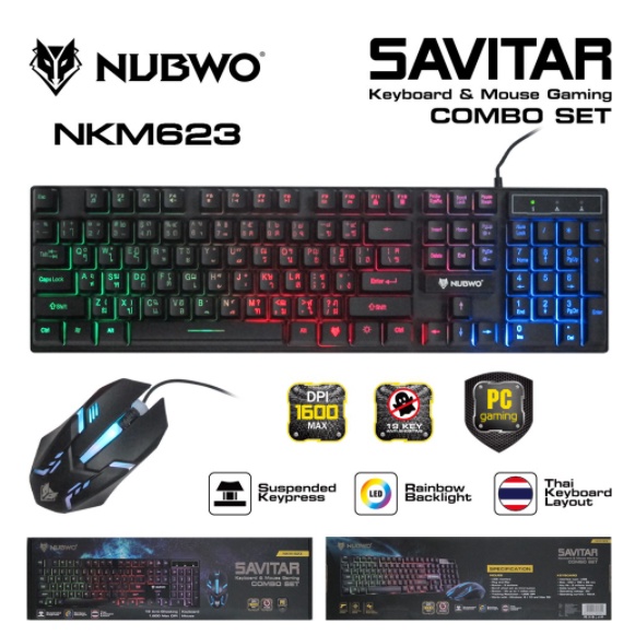 ภาพหน้าปกสินค้าNUBWO NKM-623 ชุดไฟทะลุอักษร Keyboard+mouse combo set SAVITAR NKM-623-712-39