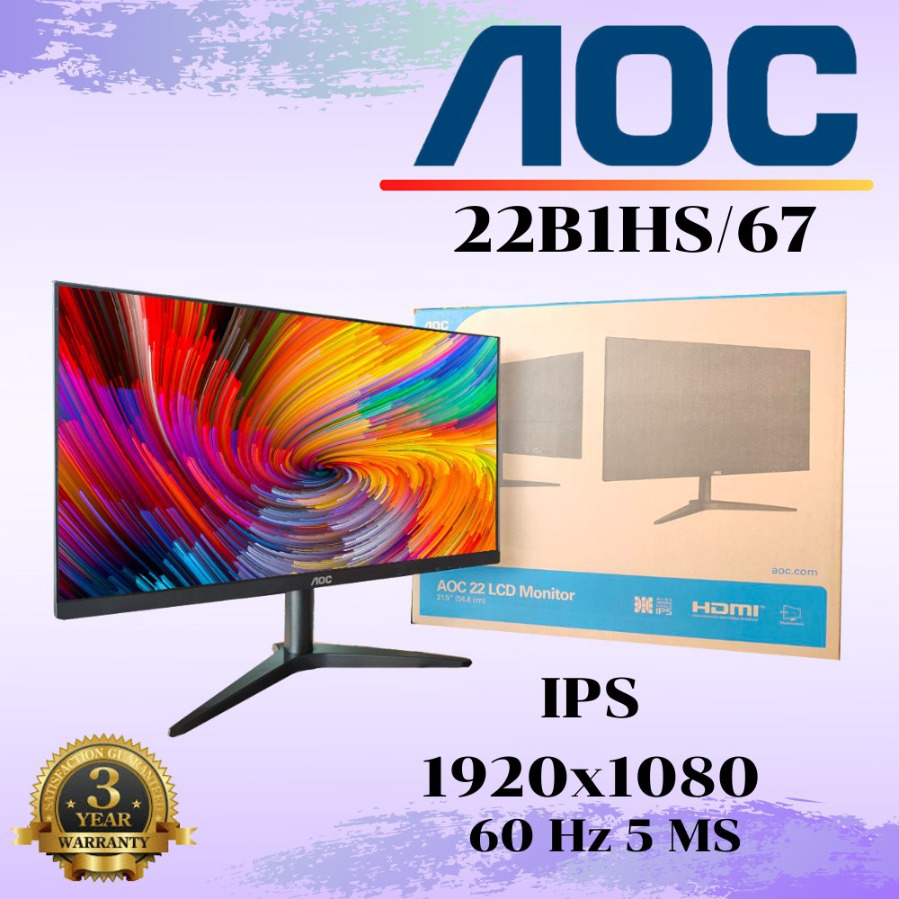 MONITOR (จอมอนิเตอร์) AOC 22B1HS/67 21.5" IPS 60Hz Warranty 3 - Y ...