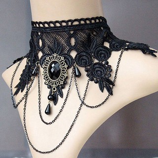 DREAM8885☼Women  Gothic Black Rhinestone Lace Layered fashionable Necklace