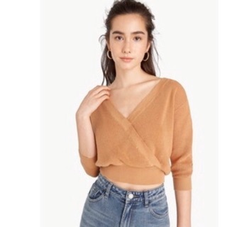 Cropped KNIT Surplice Top สี Orange size xs