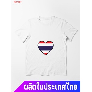 ธงชาติไทย ฉันรักประเทศไทย I Love Thailand Thailand: Thai Flag Heart Essential T-Shirt  คอกลม แฟชั่น แขนสั้น แฟชั่น เสื้อ