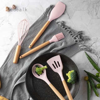 Fedealk Solid wood handle without storage barrel pink silica gel kitchen utensil scoop