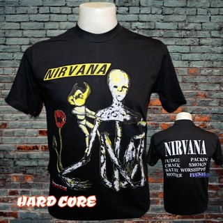 เสื้อยืดผ้าฝ้ายพิมพ์ลายขายดีเสื้อวง NIRVANA วงร็อคในตำนาน ไม่มีตะเข็บข้าง คอฟิต ป้ายUS เสื้อวินเทจ เสื้อร็อค เสื้อทัวร์