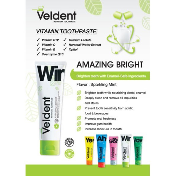 ยาสีฟันเวลเดนท์-amazing-bright-ฟันขาวไม่ทำลายเคลือบฟัน-100g-exp2024-สีขาว