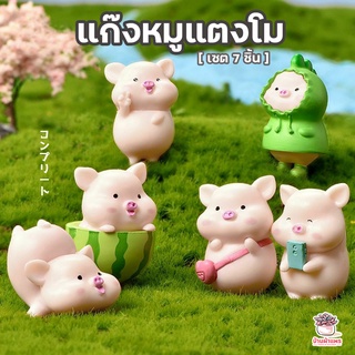 แก๊งหมูแตงโม เซต 7 ชิ้น ตุ๊กตาจิ๋ว โมเดลจิ๋ว แต่งสวน