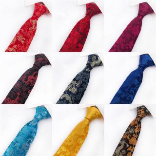 8cm Mens Yunjin Fabric Gold Red Blue Chinese Dragon Wedding Neck Tie Groom Ties