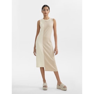 เดรส pomelo Two Tone RIbbed Asymmetric Dress - Beige