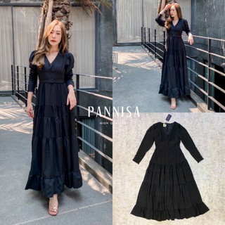 PANNISA: maxi dress แขนยาว คอวี พริ้วสวย มาพร้อมเข็มขัด