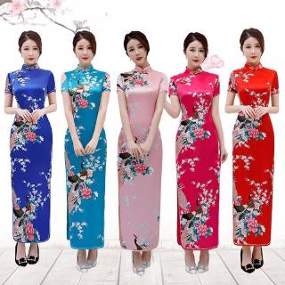 กี่เพ้า ความยาวกลาง cheongsam ฤดูร้อนของผู้หญิงใหม่สไตล์วินเทจจีนแต่งตัว กี่เพ้ายาว ชุดกี่เพ้า