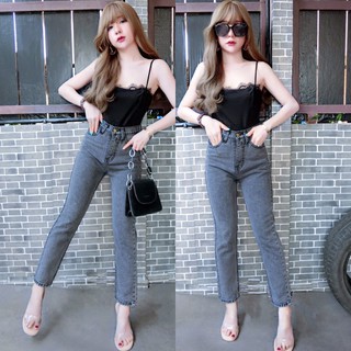 Cc jeans XXL 060 Big size กางเกงยีนส์ผู้หญิง ทรงบอย เอวสูง ฟอกเทา