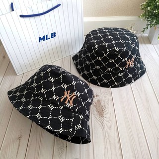 หมวก MLB Dia Monogram Bucket Hat หมวกปีกสีดำ logo NY สี Rosegold