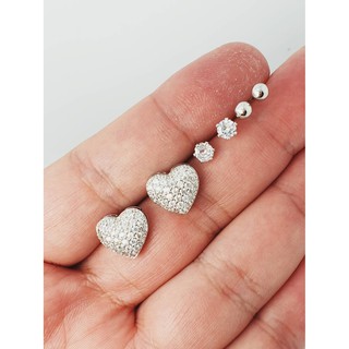 ##คุ้มสุดๆ ได้ถึง 3 คู่##  ต่างหูเพชร CZ Diamond รูปหัวใจขนาด 12x12 mm ตัวเรือนเงิน ไม่แพ้ ไม่ลอกไม่ดำ โดย AC_Jewelry