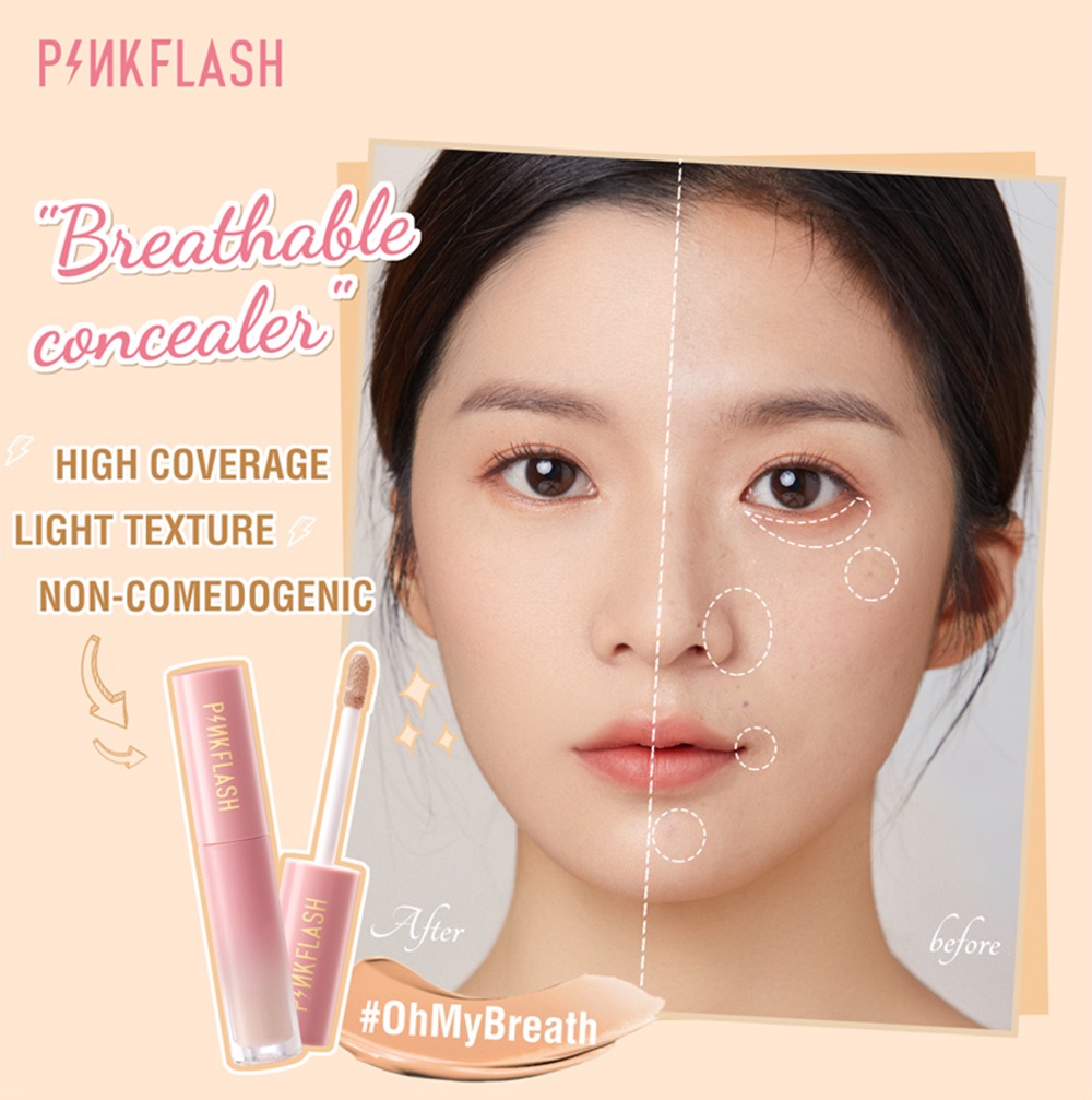 มุมมองเพิ่มเติมของสินค้า PINKFLASH OhMyPinkFlash OhMyBreath คอนซีลเลอร์ ชนิดเหลว เนื้อแมตต์ ปกปิดแบบเรียบเนียน ติดทนนาน