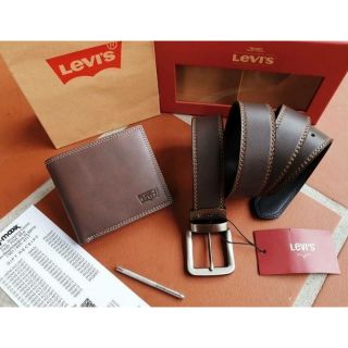 สินค้า Levi\'s แท้ 💯💯 ถูกที่สุด เซ็ตหนังแท้ เซ็ตกระเป๋าสตางค์+เข็มขัด Levi\'s ชุด​สุดคุ้ม​ เหมาะเป็นของขวัญ