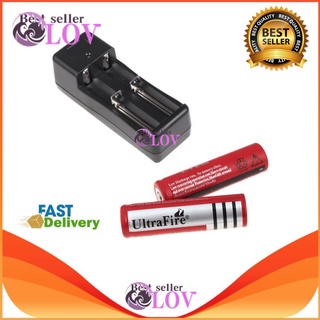 LOV ถ่านชาร์จ 18650 3.7V 6800 mAh 2 ก้อน (สีแดง) + ที่ชาร์จแบต