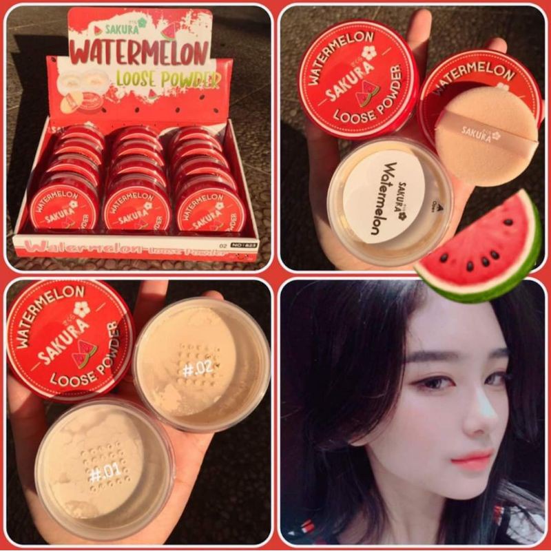 แป้งฝุ่น-sakura-watermelon-loose-powder-ปกปิดเรียบเนียน-พร้อมบำรุงผิวหน้า-x1ชิ้น