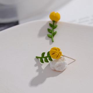 🌈CIC🌈 925 เงินสเตอร์ลิงดอกทิวลิปต่างหูน้ำINSสีเหลืองต่างหูดอกไม้ขนาดใหญ่สง่างามต่างหูดอกไม้ขนาดเล็ก ต่างหูหล่น ต่างหู