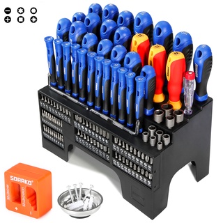 SORAKO 118-Pcs Magnetic Screwdriver Set with Plastic Racking and Socket set,Multi tool,Precision Screwdriver Kit for Hom