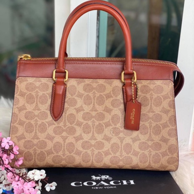 ผ่อน0-กระเป๋า-coach-30949-bond-bag-in-signature-canvas-tan-rust-brass-งานshop-สะพายข้าง-ลายซี-สีน้ำตาล