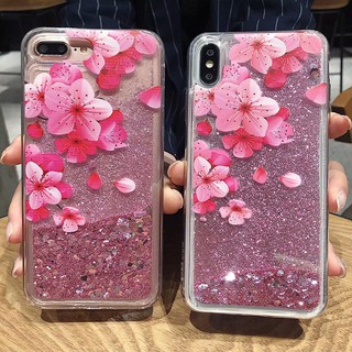Samsung Galaxy A6 A8 J4 J6 Plus A9 A7 2018 A750 J3 J5 2017 Flamingo Peach Patterned Bling Liquid Glitter Soft Case Cover