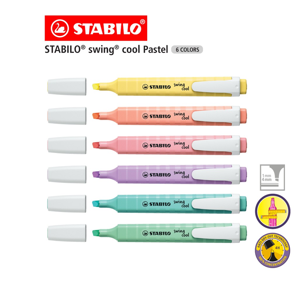 ภาพหน้าปกสินค้าSTABILO Swing Cool Pastel สตาบิโล ปากกาไฮไลท์ ปากกา ปากกาเน้นข้อความ สีพาสเทล คละสีสีละ 1 ด้าม