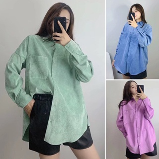 เสื้อเชิ้ตแขนยาว ผ้ากํามะหยี่ แบบบาง แฟชั่นฤดูใบไม้ผลิ สไตล์เรโทร 8561777 เสื้อเบลาส์