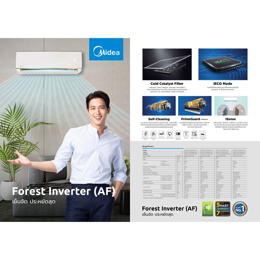 แอร์บ้าน-midea-forest-series-inverter-น้ำยา-r32-เบอร์-5-พร้อมติดตั้งฟรี