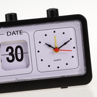 [Fenteer] นาฬิกาปลุกปฏิทินสไตล์ย้อนยุคแบบกดสามปุ่มสีขาว