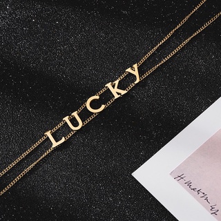 ใหม่ สร้อยคอแฟชั่น จี้ตัวอักษร Lucky กันน้ํา ป้องกันการซีดจาง ป้องกันการแพ้ เข้ากับทุกการแต่งกาย