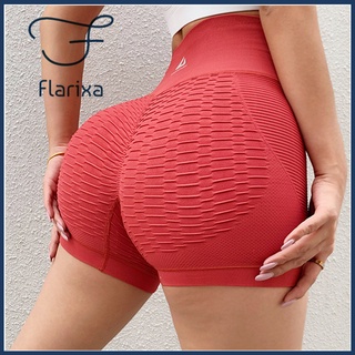 Flarixa กางเกงยกสะโพก กางเกงออกกําลังกาย ผู้หญิง หน้าท้อง กางเกงขาสั้น พีช ยืดหยุ่น รัดรูป โยคะ เอวสูง วิ่ง กีฬา ผู้หญิง ฟิตเนส สั้น