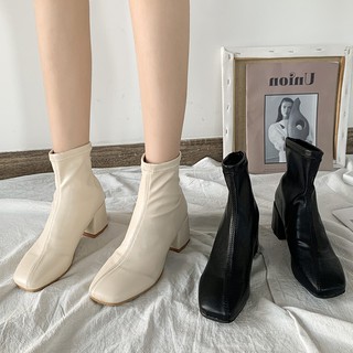 ★Beautiful Shoes Shop.รองเท้าบูทแฟชั่น สีดำ เฌอ Ersi เชลซี รองเท้าบูทผู้หญิง หยาบ 2021 ฤดูใบไม้ผลิและฤดูใบไม้ร่วง อิน อั