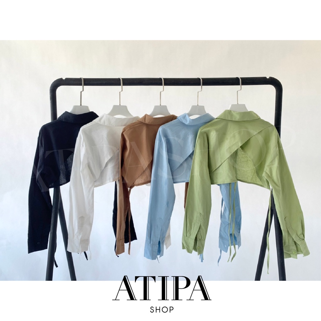 atipashop-kira-shirt-เสื้อเชิ๊ต-แขนยาว-ทรงครอปสั้น-ผ้าด้านหลัง-คิ้วมากรุ่นนี้