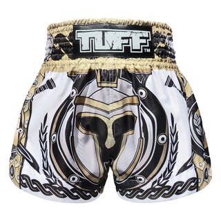 สินค้า TUFF มวยไทย กางเกงมวยไทย สีขาว ลายนักรบ TUFF Muay Thai Boxing Shorts Golden Gladiator in White